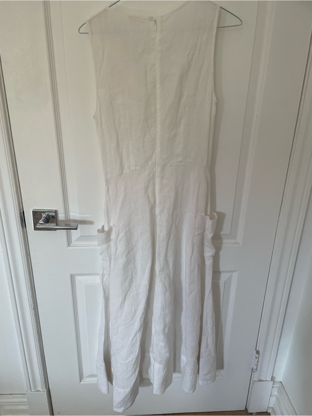 NAIF White Sleeveless V-Neck Linen Maxi Dress with Pockets - Picture 3 of 11